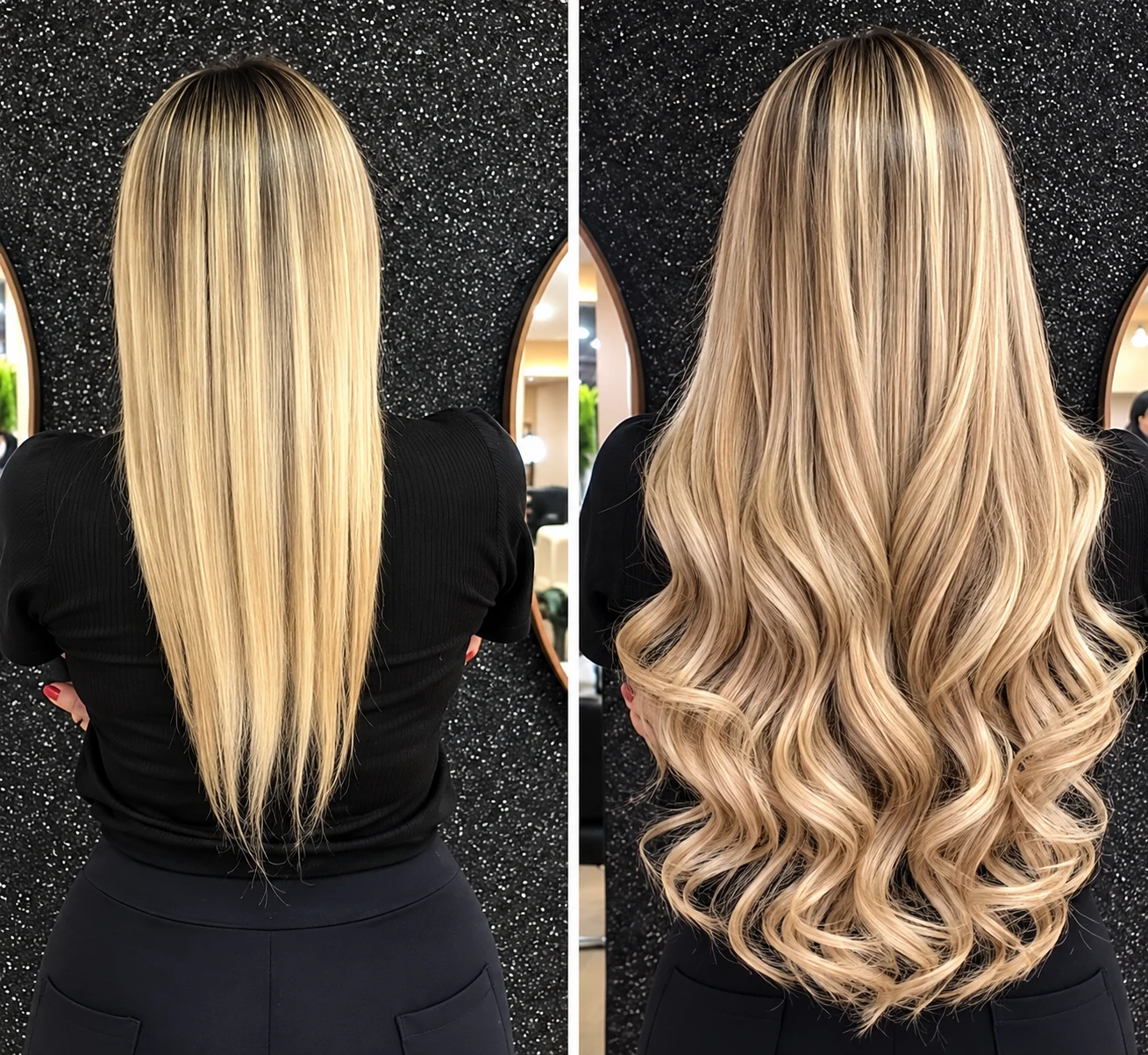 Antes e depois de cabelo loiro com ondas e volume